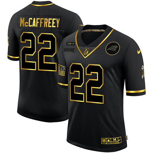 Carolina Panthers #22 Christian McCaffrey Men Nike 2020 Salute To Service Golden Limited NFL black Jerseys->carolina panthers->NFL Jersey